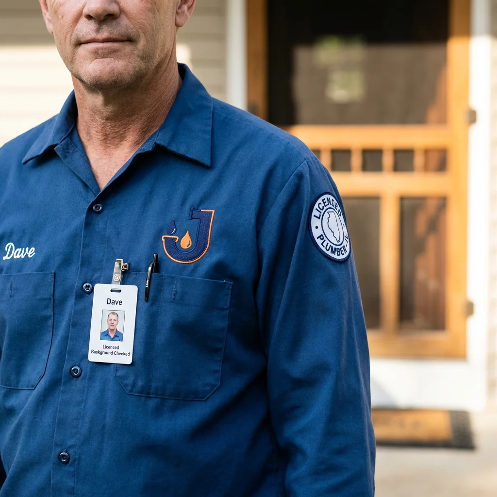 Licensed plumber showing ID badge in Louisiana, MO