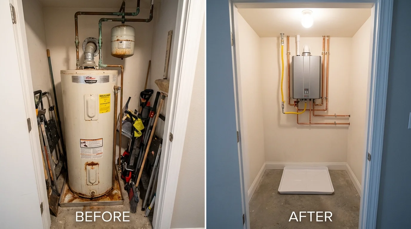 Tank water heater versus wall-mounted tankless unit comparison for Louisiana, MO homeowners